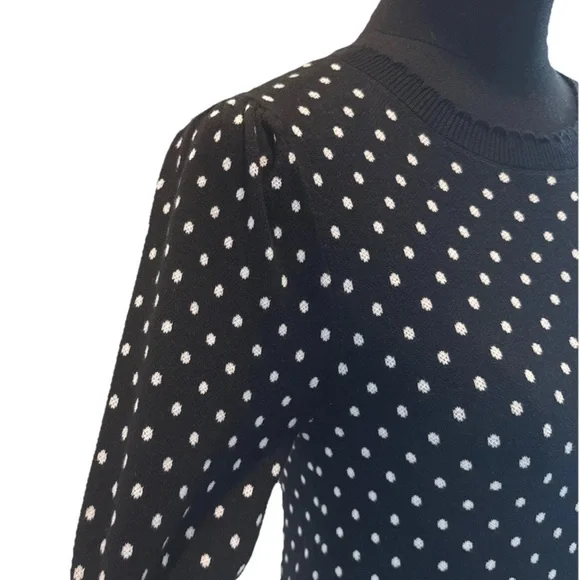 Loft Women's Short Sleeve Black & White Polka Dot 100% Cotton Top, Size XS - Picture 11 of 13